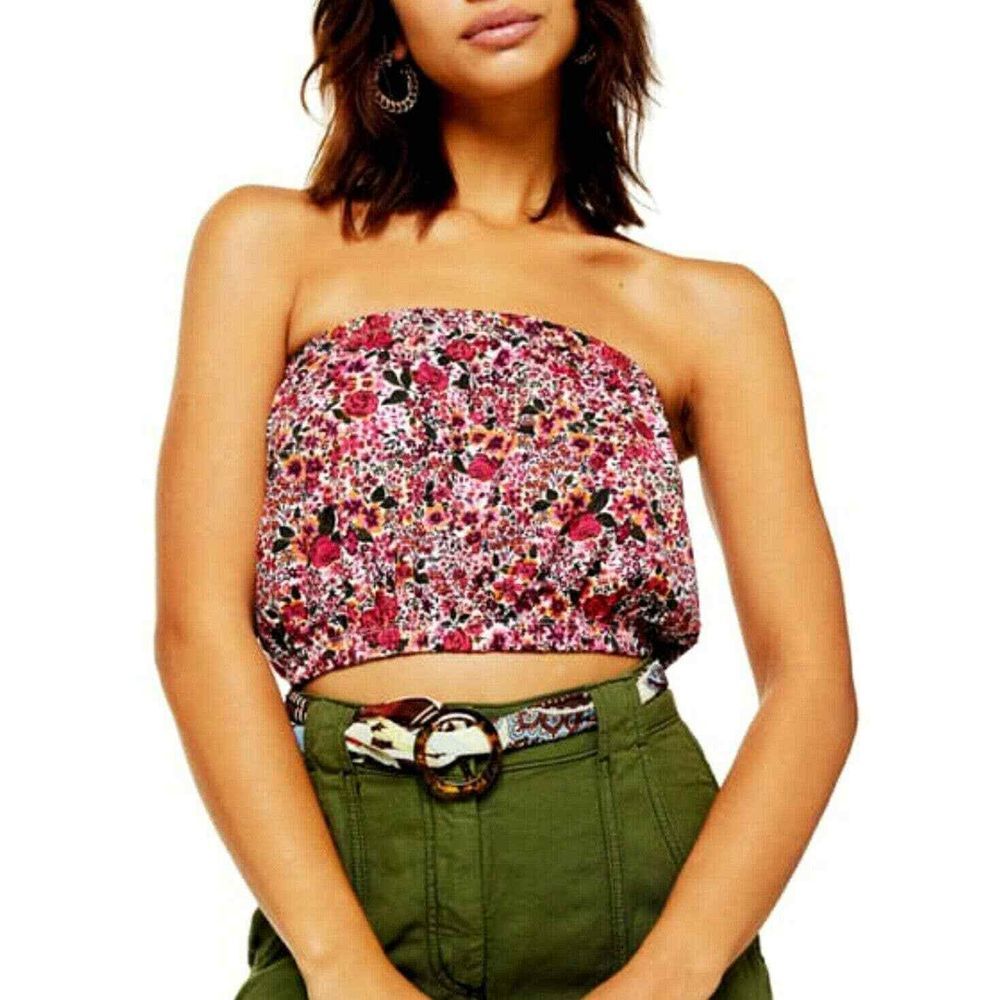 Topshop‎ Floral Print Bandeau Crop Top Summer Festival Boho US 10